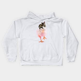 Cute Kitten Riding Baby Chicken Kids Hoodie